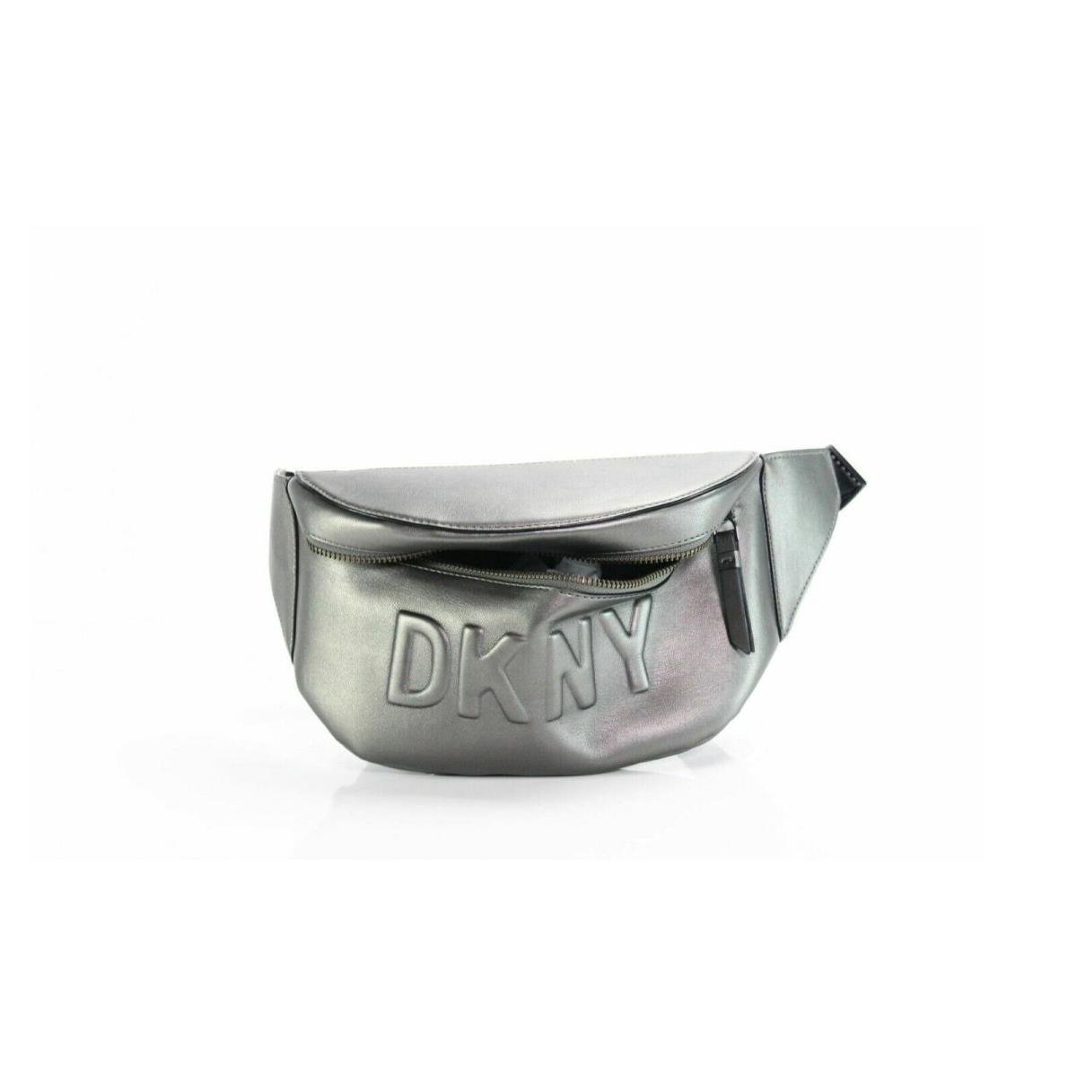 Dkny Tilly Signature Embossed Gun Smoke Logo Belt Zip Along Fanny Pack - Exterior: Gun Sliver