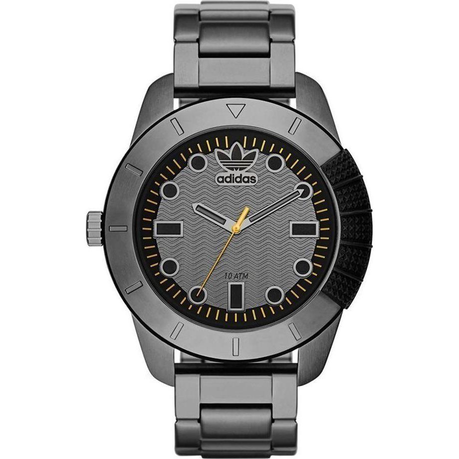 Adidas Gunmetal Tone Gray S/steel Bracelet Band Yellow Accent Watch ADH3090