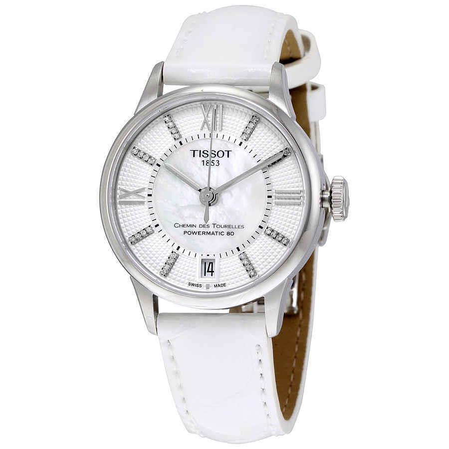 Tissot Chemin Des Tourelles Automatic Ladies Watch T099.207.16.116.00 - Dial: White, Band: White, Bezel: Silver