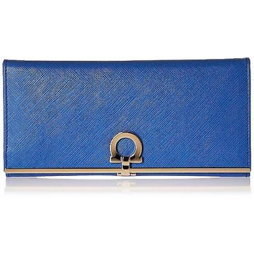 Salvatore Ferragamo Gancini Icona Vitello Continental Blue Wallet Purse Bag