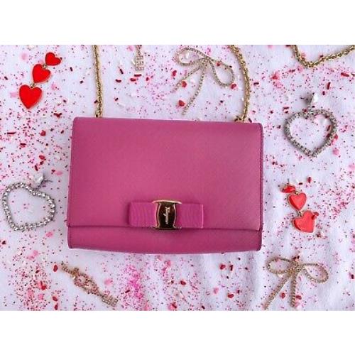 Salvatore Ferragamo Pink Framboise Cross Barbie Handbag Gold Leather Fuchsia