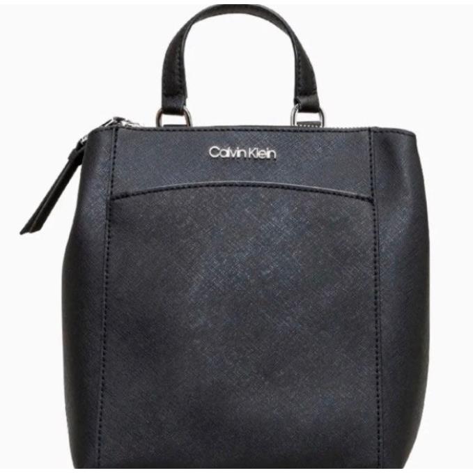 Calvin Klein Women`s Hayden Saffiano Leather Backpack Black Zip Top Handle