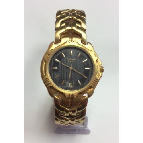 Pulsar Men`s Gold Tone Stainless Steel Textured Dial Quartz Watch V722-6120