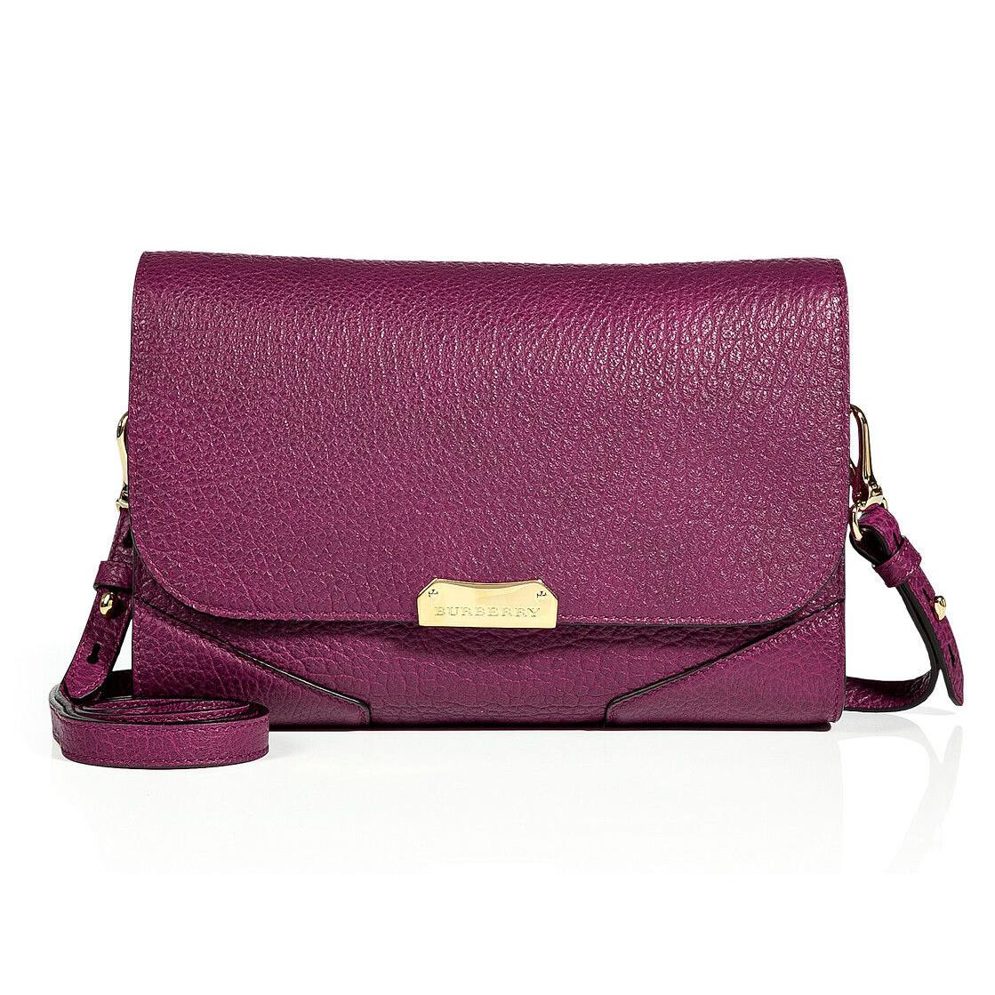 Burberry Small Abbott Leather Crossbody Clutch Damson Magenta Purple