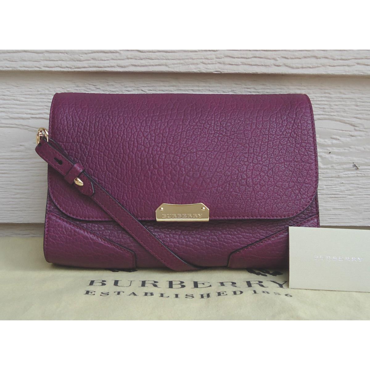 Burberry Small Abbott Leather Crossbody Clutch Damson Magenta Purple