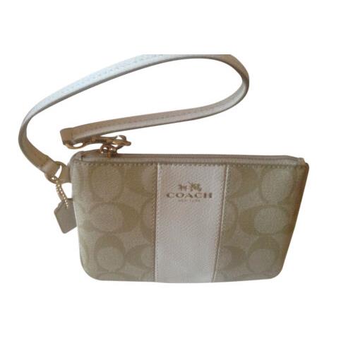 Coach Signature C Pvc W/ Leather Trim Wristlet Light Khaki/chalk