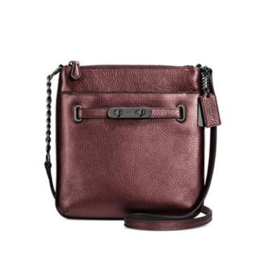 Coach Swagger Swingpack Metallic Pebble Leather Crossbody 36502 Metallic Cherry - Exterior: QB/Metallic Cherry