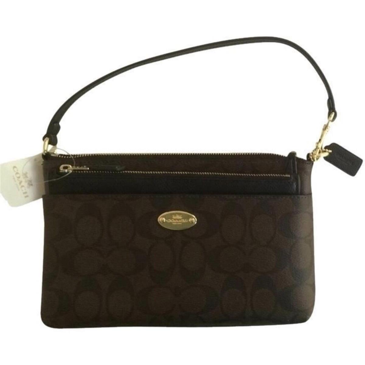 Coach Signature Pvc Pop Pouch Wristlet(brown/black Signature Pvc Pop Pouch Wristlet Brown/black F52619 Below Retail