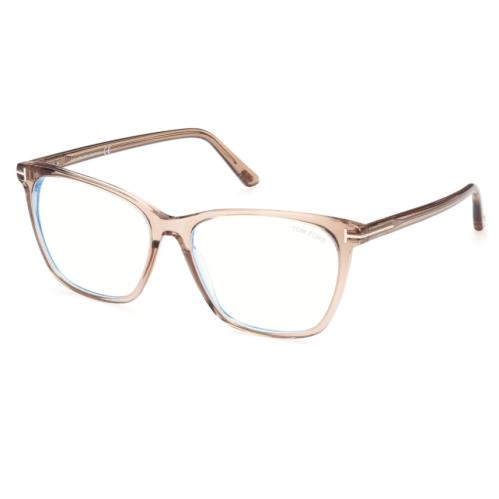 Tom Ford FT 5762B 045 Transparent Brown Blue Light Blocking Square Eyeglasses