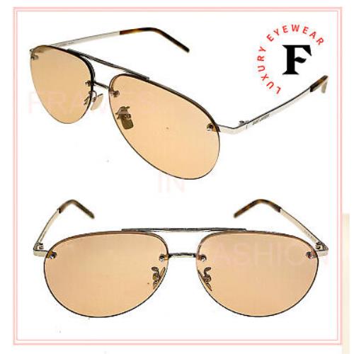 Saint Laurent Classic 416 SL 003 Silver Brown Aviator Sunglasses SL416