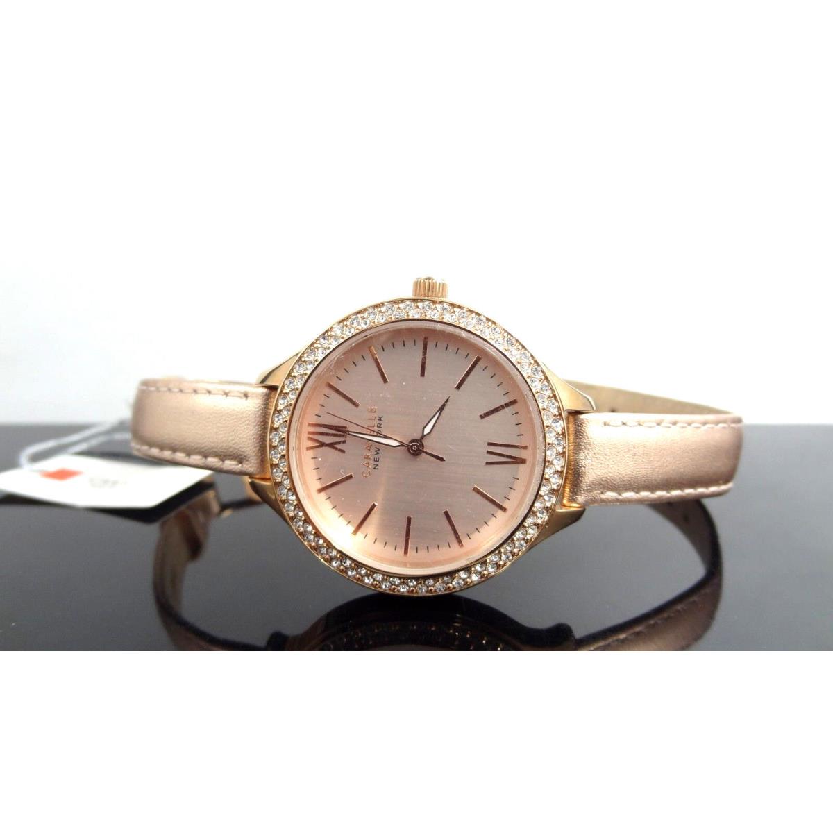 Caravelle Caravell New York 44L132 Rose Gold Crystal Accent Leather Band Women`s Watch