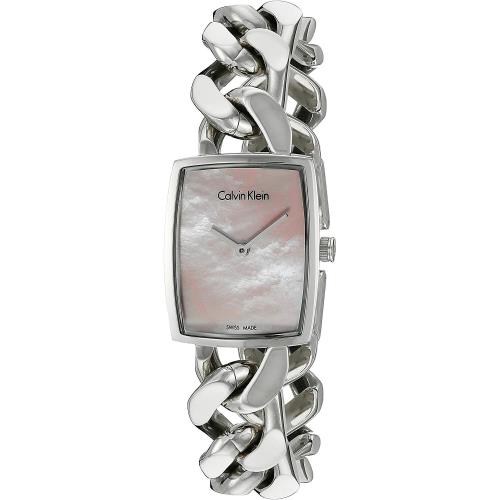 Calvin Klein K5D2M12E Silver Tone Pink Mop Dial Swiss Made Women`s Fashion Watch