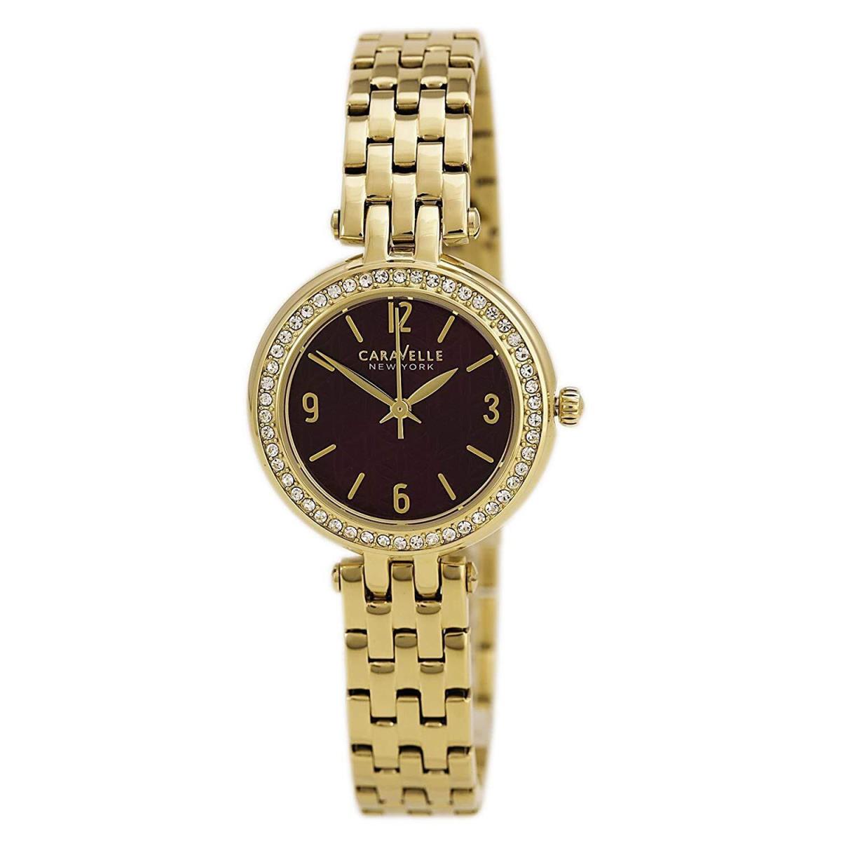 Caravelle New York 44L174 Purple Dial Gold Tone Crystal Women`s Watch