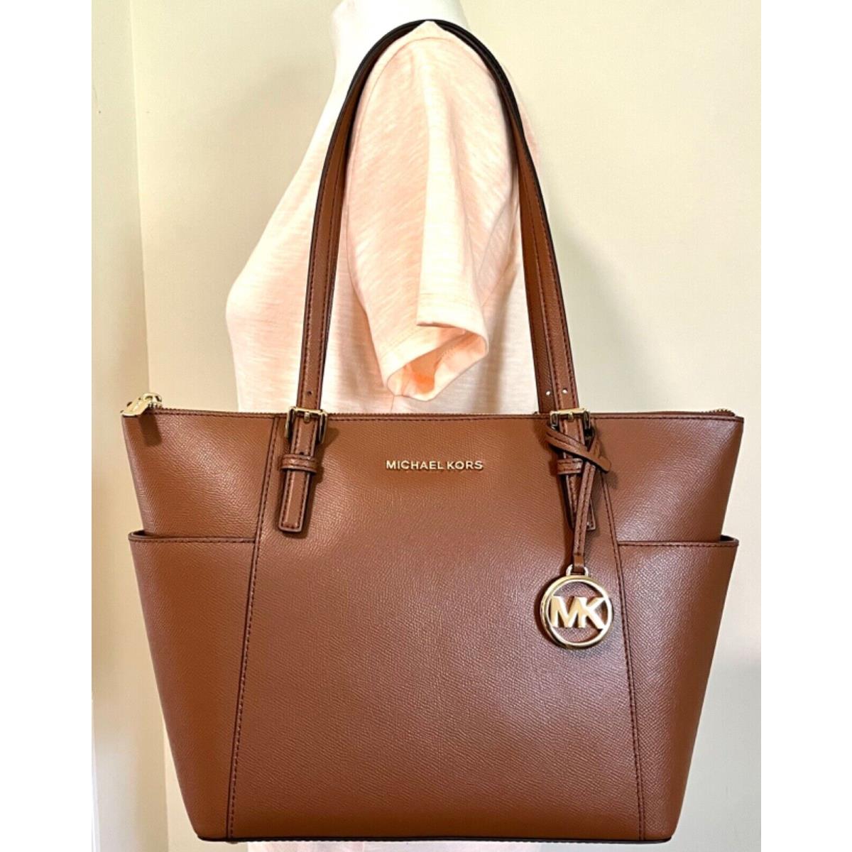 Michael Kors Jet Set East West Medium Top Zip Crossgrain Leather Tote