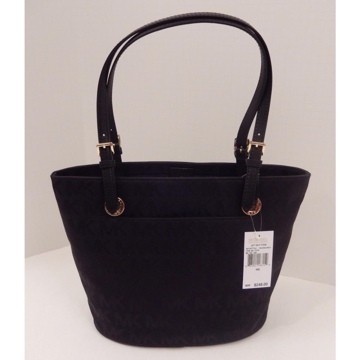 Michael Kors Beige Camel Black Gray Gold Signature Handbag MD Tote Black