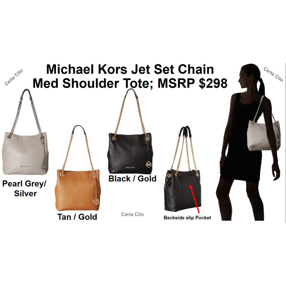 Michael Kors Jet Set Chain Med Shoulder Tote Black/gold Gray/silver