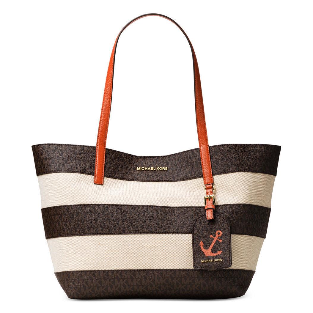 Kors Striped Large East West Tote Brown/Orange