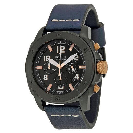 Fossil Modern Machine Chronograph Black Dial Blue Leather Mens Watch FS5066