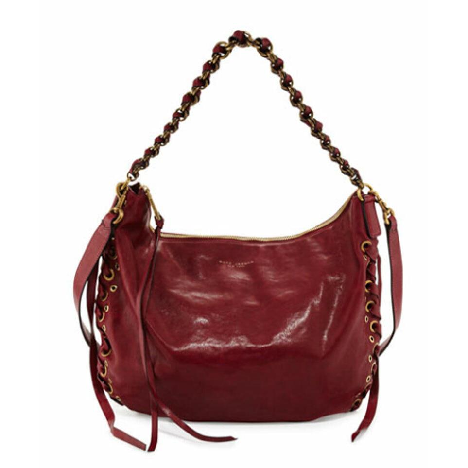 Marc Jacobs Laced Nomad Leather Hobo Bordeaux Made IN Italy