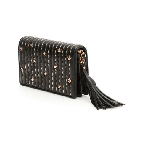 Tory Burch Fleming Star Stud Flat Crossbody | 038161555602 - Tory Burch bag  Fleming - Black Exterior | Fash Direct