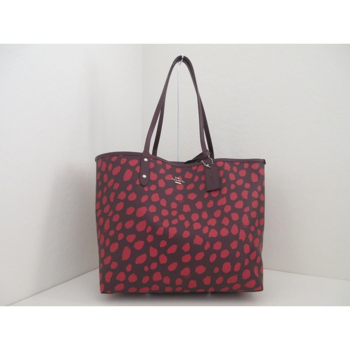 Coach F37878 Deer Spot Print Reversible City TOTE-$350-RASPBERRY