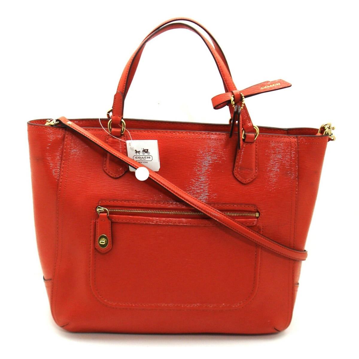 Coach Textured Leather Poppy Bow Shoulder Tote Desert Sky Orange