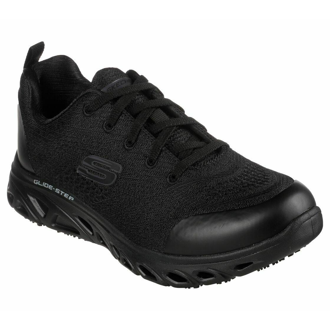 Skechers Glide Black Shoes Women Work Memory Foam Comfort Slip Resistant 108042