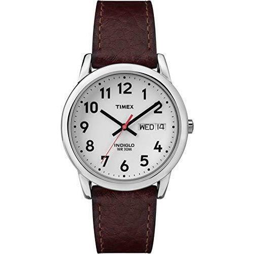 Timex Men`s T20041 Easy Reader 35mm Brown Leather Strap Watch - Dark Brown/Silver-Tone