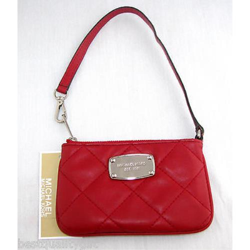 Michael Kors Hamilton Quilt Red Leather Wristlet Clutch Wallet $98.00-NEW