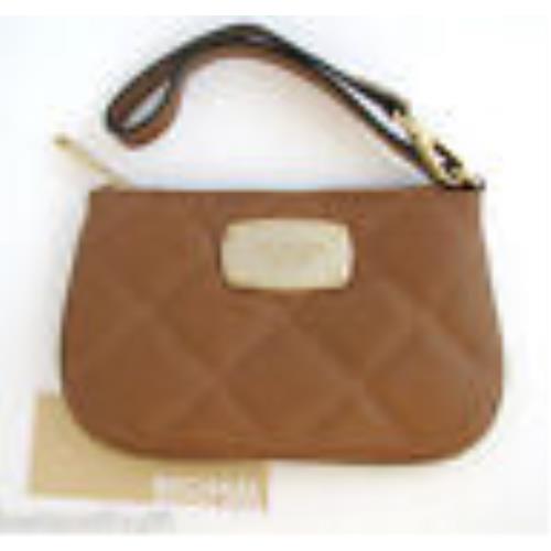 Michael Kors Hamilton Quilt Luggage/brown Leather Wristlet Clutch Wallet-new