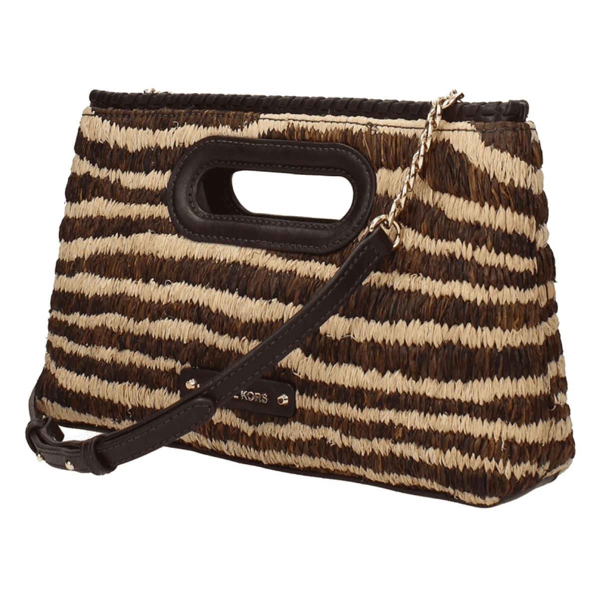Michael Kors Crossbody Rosalie Clutch Tiger Raffia Leather Gold Chain Handbag