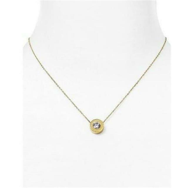 Michael Kors Gold Tone Chain Disc Crystal Pendant Necklace MKJ5340