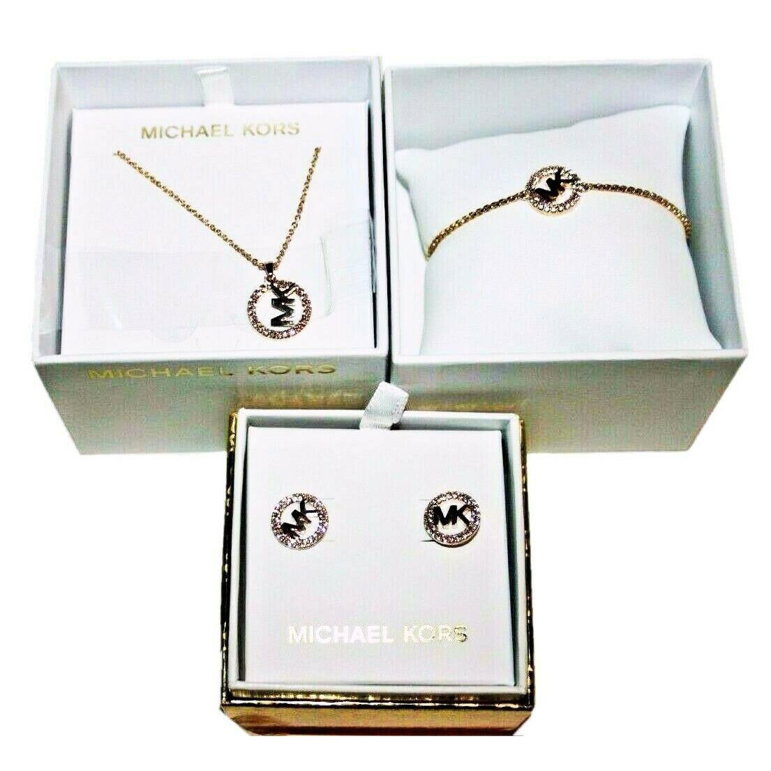 Michael Kors Rose Gold Set Necklace with Crystals Earrings Bracelet ...