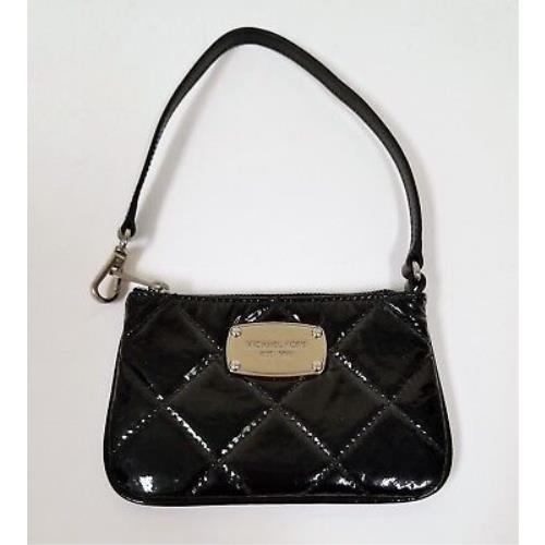 Michael Kors Hamilton Quilt Patent Black Leather Wristlet Clutch Wallet