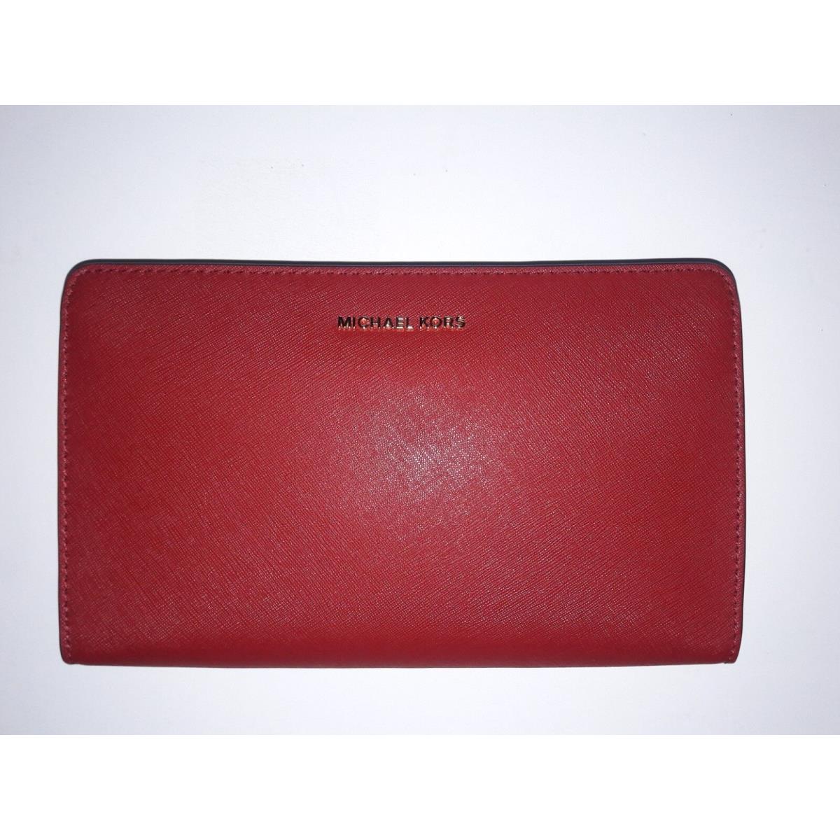 Michael Kors Leather Jet Set Travel Large Cross-body Clutch Burnt Red