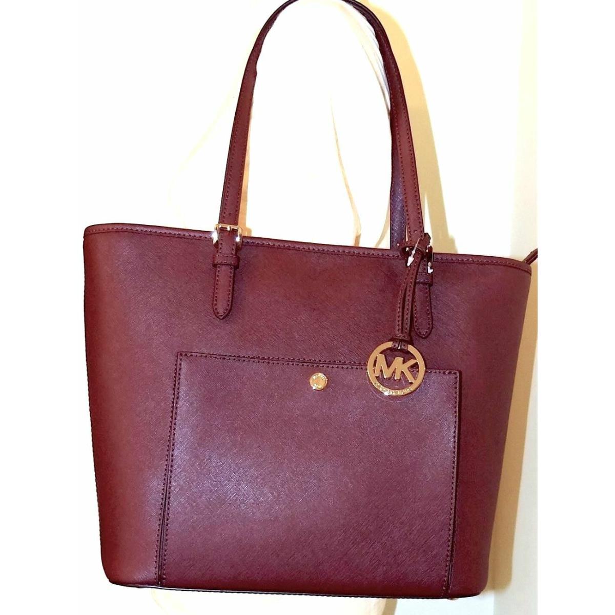 Michael Kors Jet Set Saffiano Red Saffiano Leather Large Snap Pocket Tote