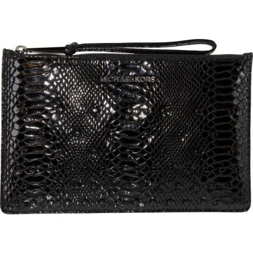 Michael Kors Rhea Black Embossed Python Leather Crystal Wristlet Clutch Handbag
