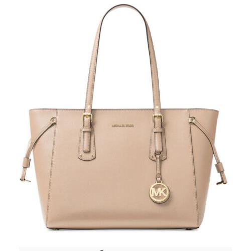 Michael Kors Voyager Medium Crossgrain Leather Tote Soft Pink Gold Tablet