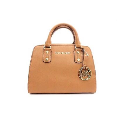 Michael Kors Saffiano Leather Small Satchel Leather Luggage - Brown Main, Luggage Exterior