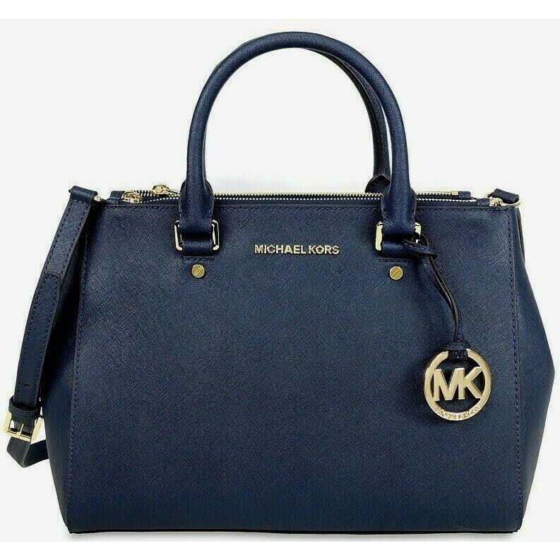 Michael Kors Sutton Navy Blue Saffiano Leather Medium Satchel Bag Purse