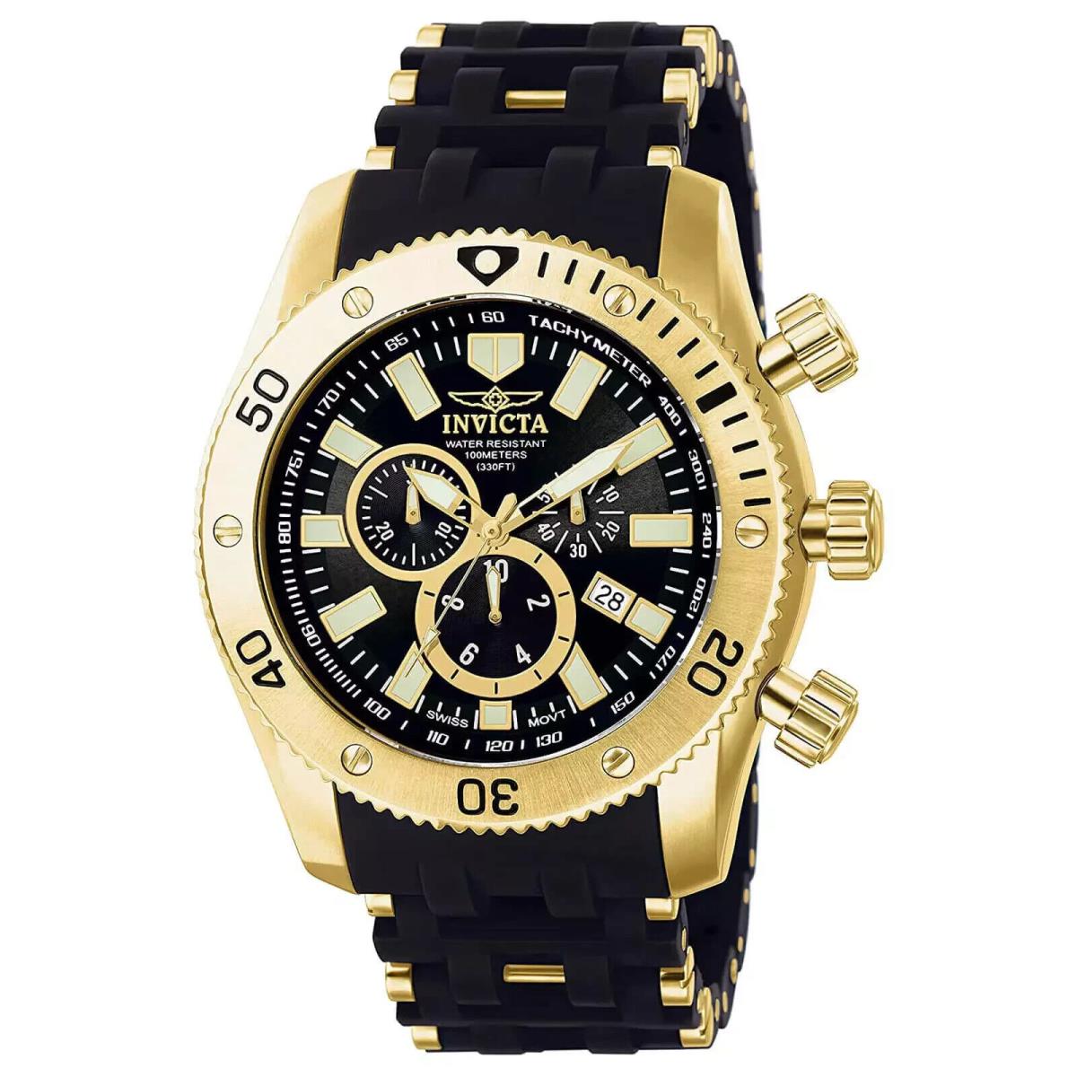 Invicta Sea Spider Black Dial Gold Tone Poly Strap Men`s Chronograph Watch- 0140