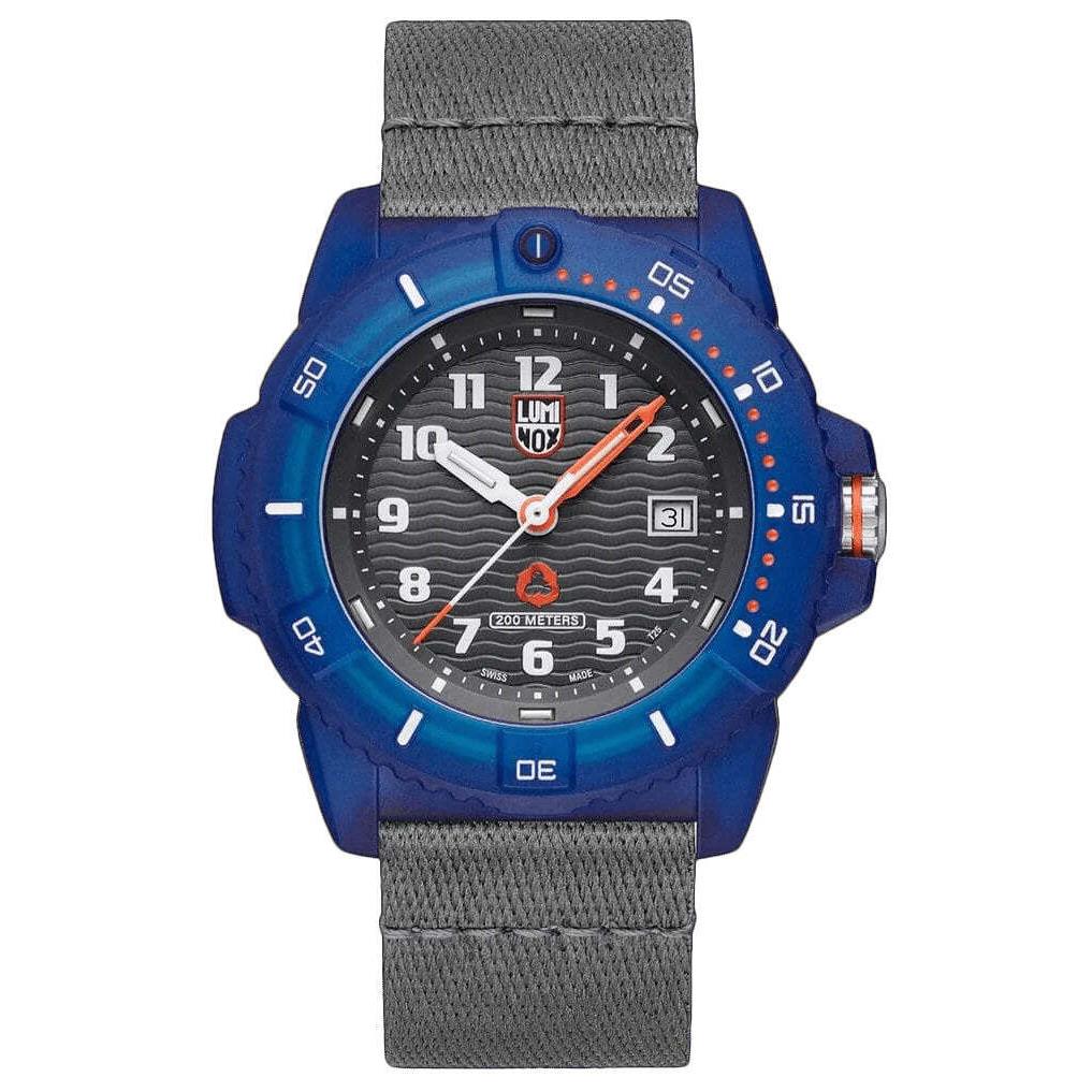 Luminox Tide Eco Blue Ocean Material Textile Date Divers Mens Watch XS.8902.ECO - Dial: Blue, Black, Gray, Band: Gray, Bezel: Blue, Gray