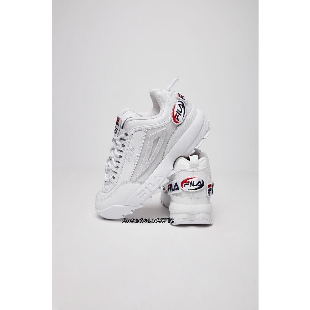 Mens Classic Fila Disruptor 2 Patches Premium White Cross Training Sneaker