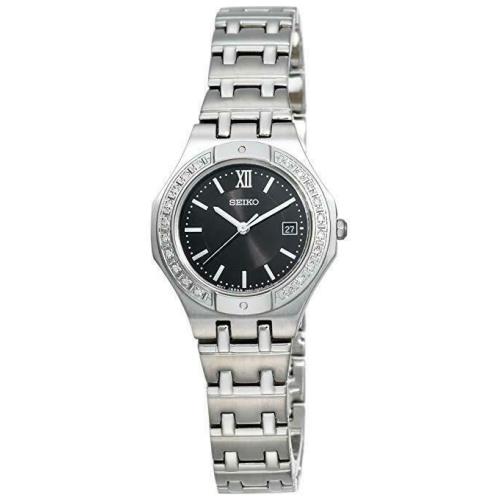 Seiko Women`s Stainless Steel with Diamond Accent / Black Dial Watch SXDB29