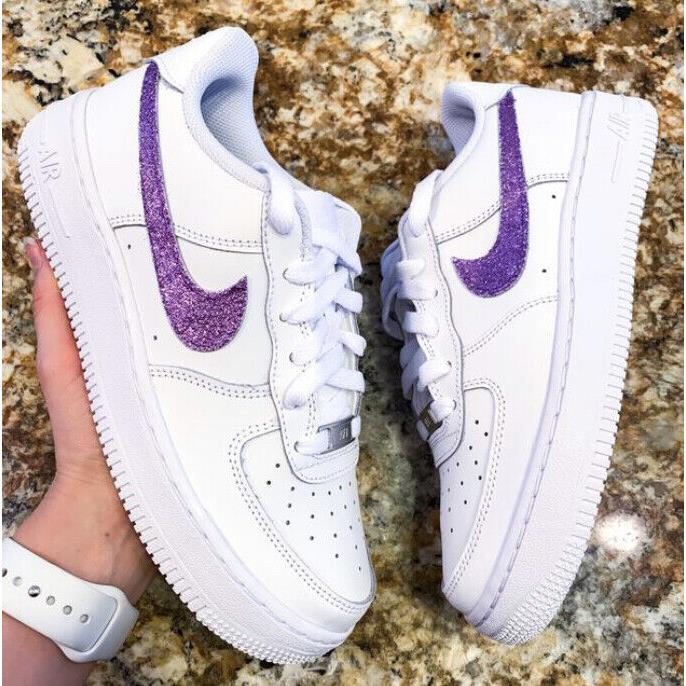 Nike Air Force 1 Purple Glitter Low White Custom Shoes Women Kids Men Sizes