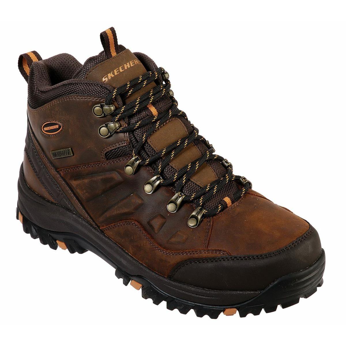 65529-Brown Men`s Skechers Relment Traven Relaxed Fit Waterproof Hiking Boot