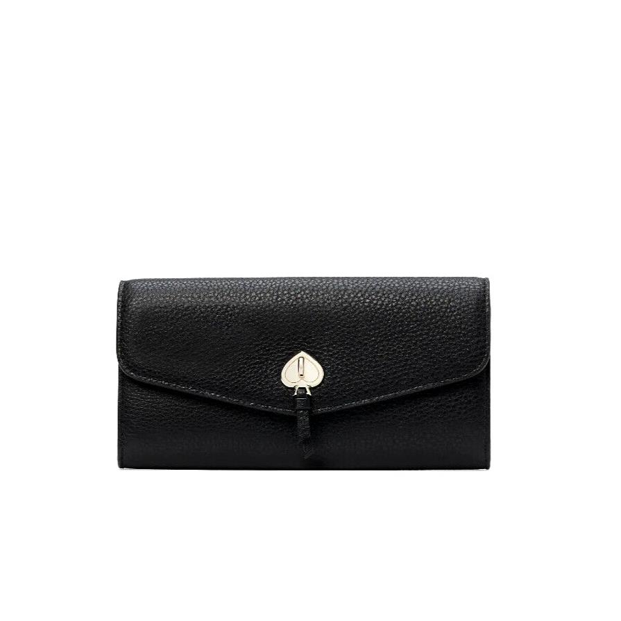 Kate Spade Marti Large Slim Pebbled Leather Flap Wallet Black K6402 New Nip