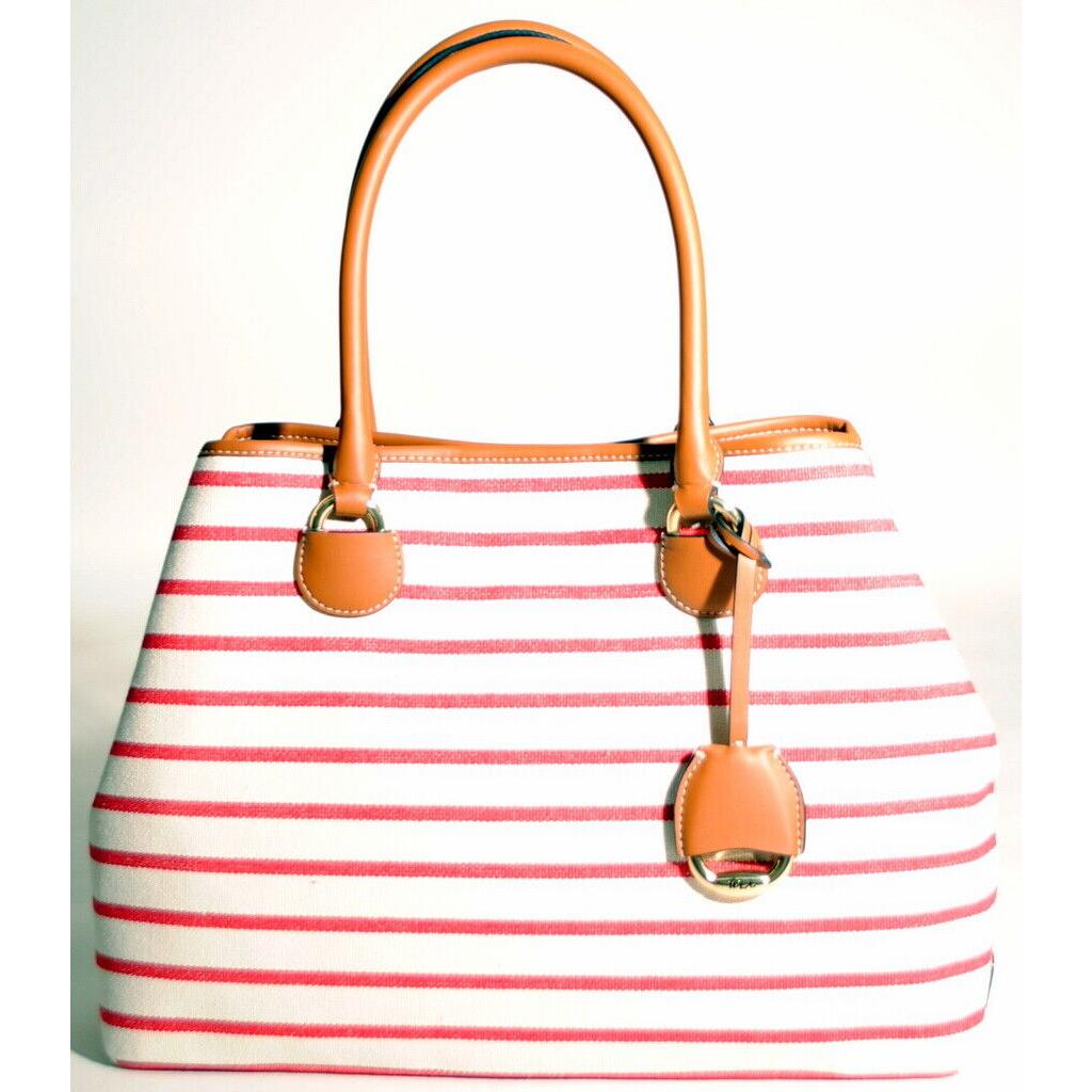 Ralph Lauren Red and Cream Canvas Tote with Leather Straps