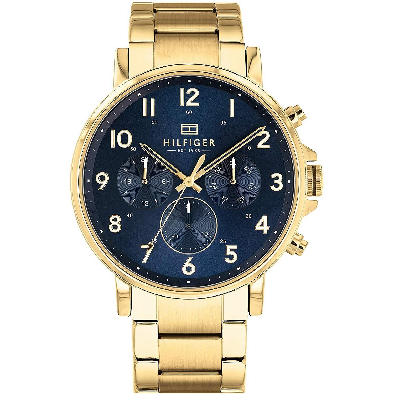 Tommy Hilfiger Blue Dial Multifunction Gold Stainless Steel Men s Watch- 1710384 - Blue Dial, Gold Band, Gold Bezel