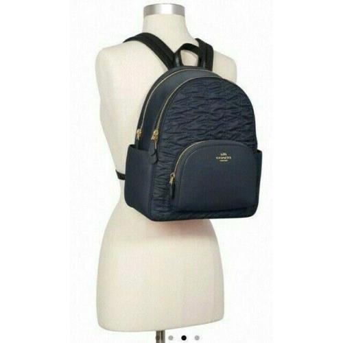 Coach C4094 Court Backpack with Ruching Nylon and Pebble Leather Midnight - Exterior: Midnight